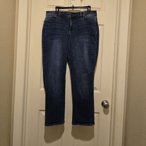 Talbots curvy straight leg medium wash denim blue jeans Women's size 14 P